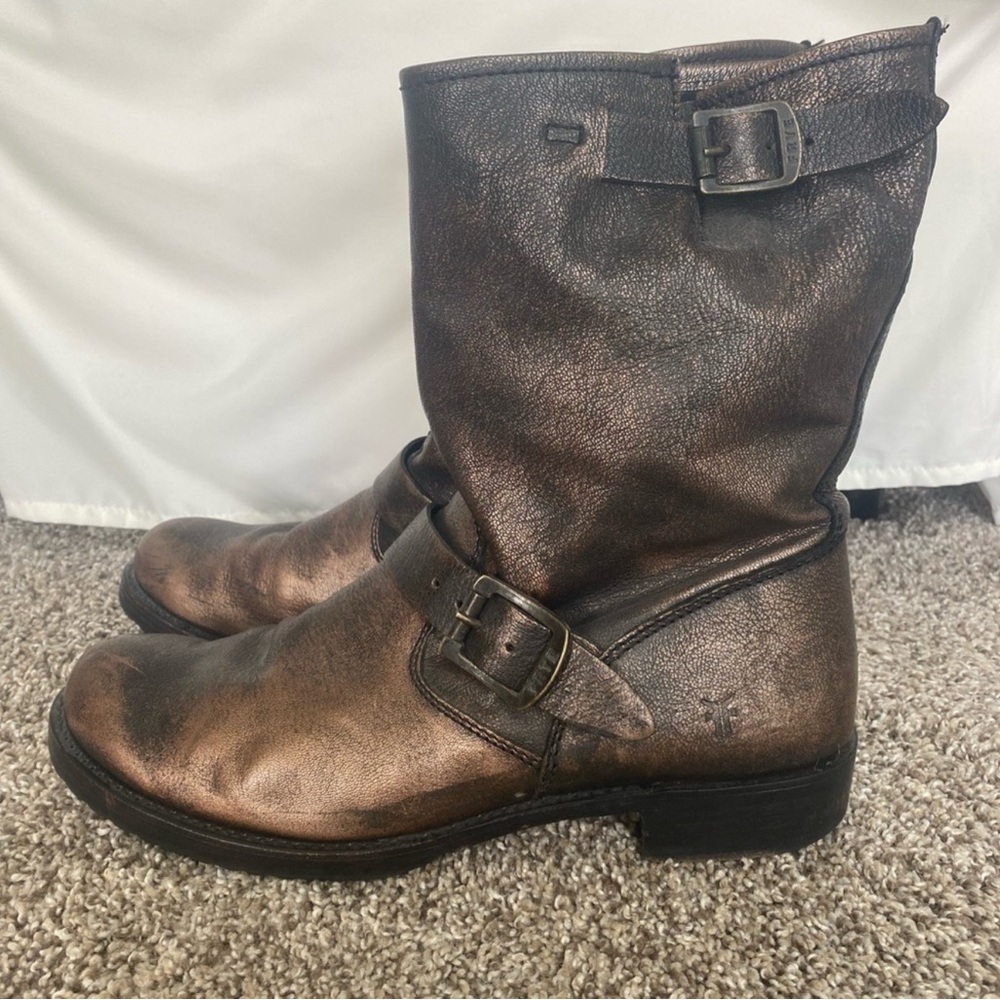 Frye Veronica Gold Copper Metallic Moto Boots sz 11